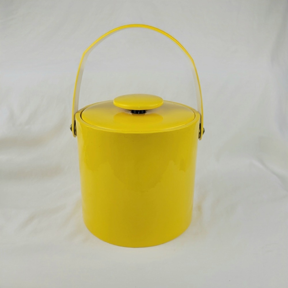 Vintage Mid Century Modern Yellow Insulated Ice Bucket with Lid and Handle